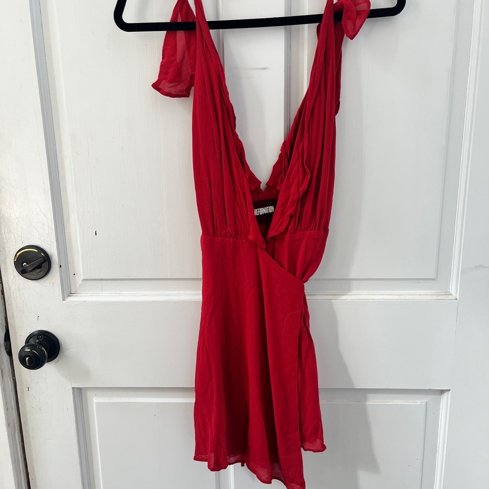 Reformation Red V-Neck Mini Dress